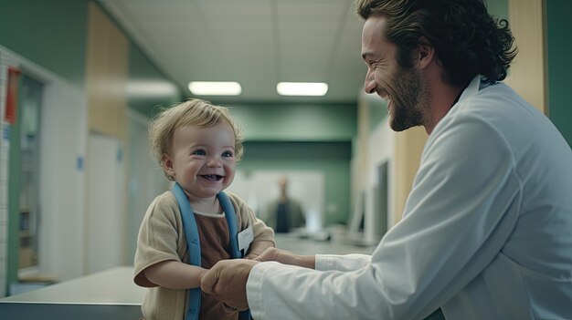 Foto dottore pediatra e bambino sorridente