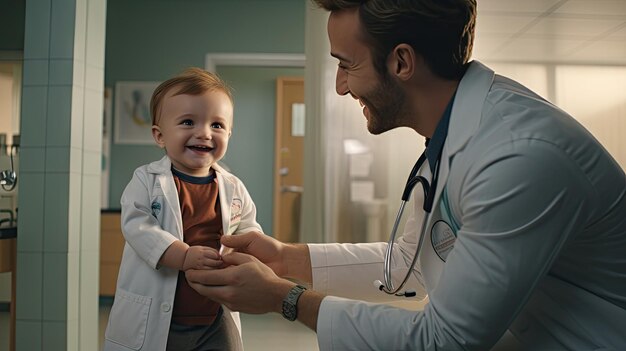 Foto dottore pediatra e bambino sorridente