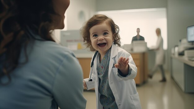 Foto dottore pediatra e bambino sorridente