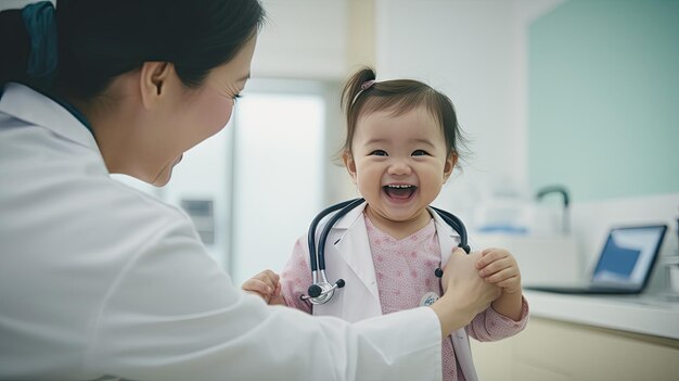 小児科医と赤ちゃんが微笑んでいる