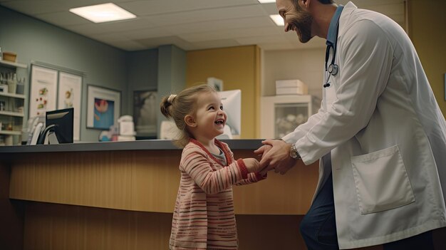 Доктор-педиатр и ребенок-ребенок улыбаются
