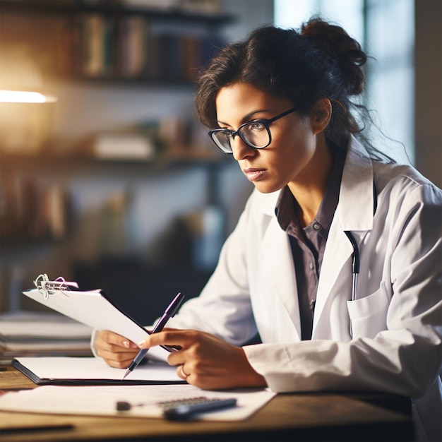 Photo a doctor in pharmacist working and happy face lab hospital