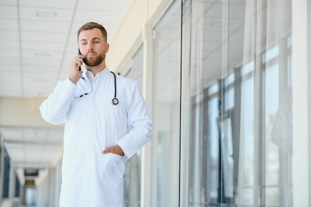 doctor on phone in hospital