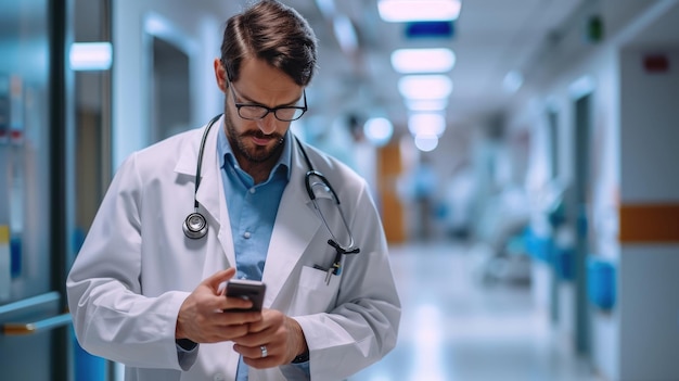 Photo doctor on phone at hospital