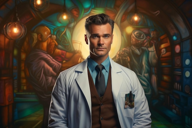 Doctor Posing Against Brilliant Background Generative AI