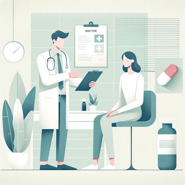 Doctor's Care in Flat Design Examination Consultation and Medication Distribution