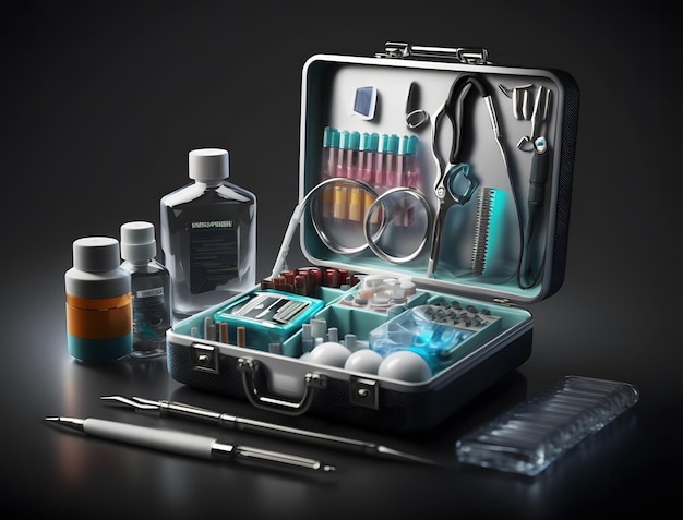 doctor's equipment set a suitcase containing surgical medical equipment at the hospital