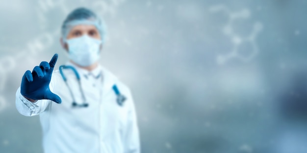 doctor's hands in blue gloves close-up, medicine, examination.