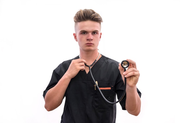 Doctor's hands with stethoscope close up. Medical worker offering help