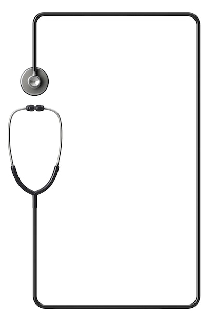 Doctor's stethoscope as frame on a white background with space for text