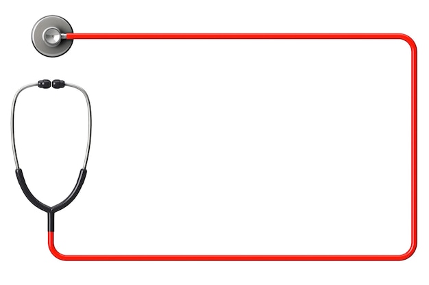 Doctor's stethoscope in red as frame on a white background with space for text