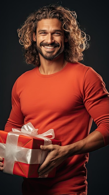 Doctor in Santa Clause costume holding a Christmas giftbox