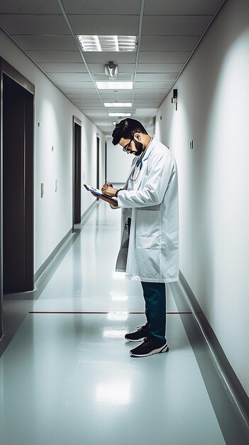 Photo a doctor seen writing notes on a clipboard