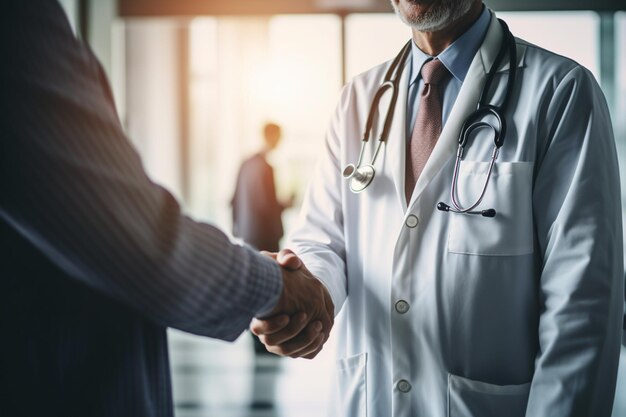 Doctor shake hands with patient in medical clinic with Generative AI