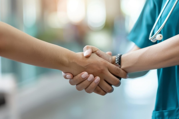 Photo doctor shakes hands with another person