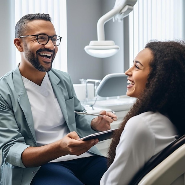 Photo doctor showing recommendations to his female