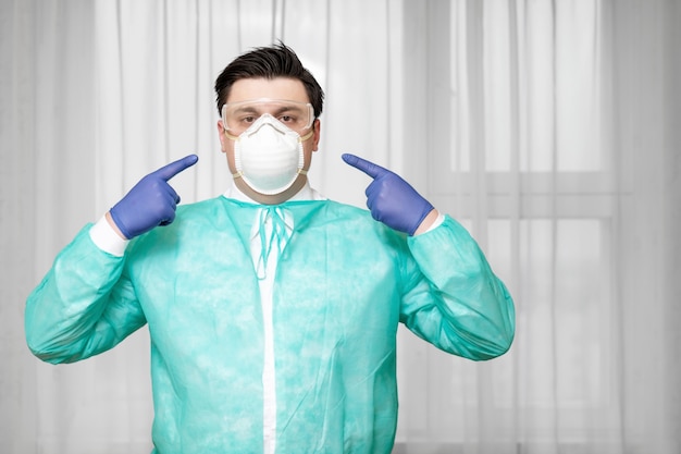 Doctor shows how to wear mask in period of coronavirus epidemic