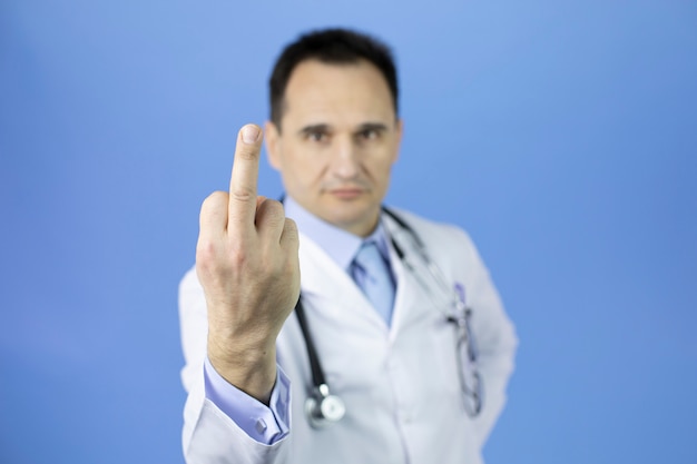 Photo doctor shows middle finger doing fuck you