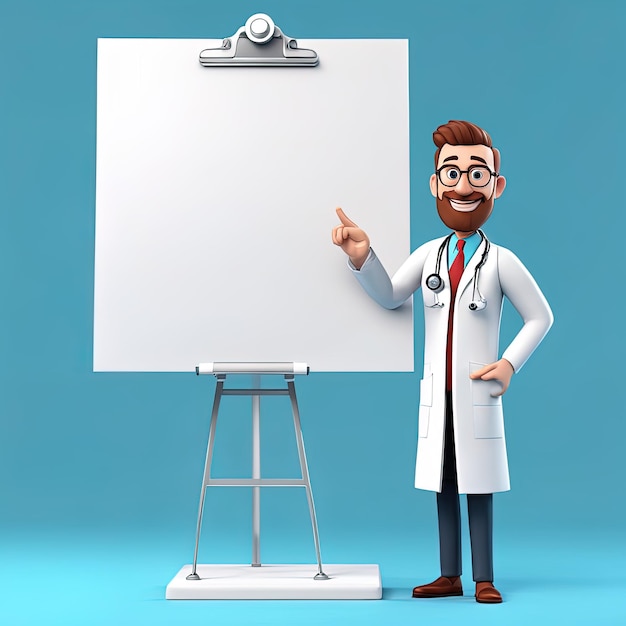 doctor standing at blackboard and showing empty copy spacedoctor standing at blackboard and showing