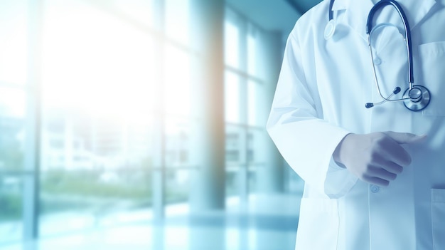 A doctor stands in the corridor of the hospital