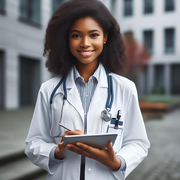 Photo a doctor stands at a hospital healthcare worker