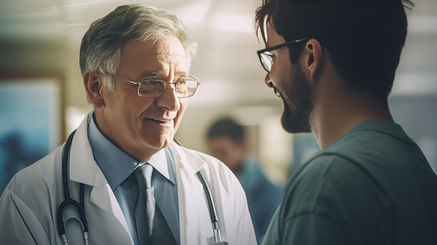 Doctor talking to patient in clinic