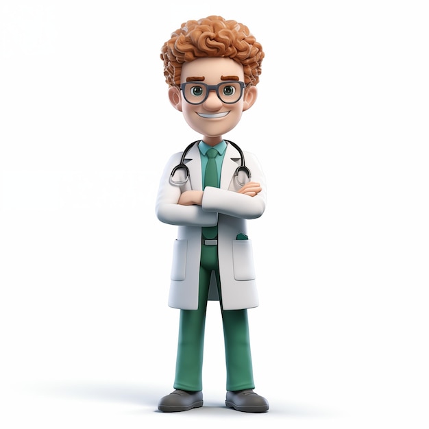 Doctor in uniform Male character full body in doctor uniform 3d illustration isolated on white