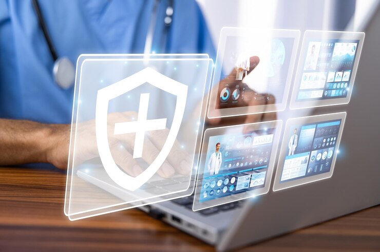Doctor using computer backup data on Cloud Computer technology and storage online for computer computer backup storage data Internet technology backup online document backup data concept