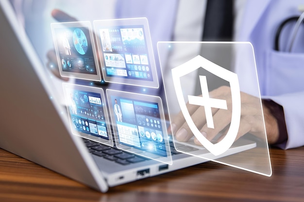 doctor using computer backup data on cloud computer technology and storage online for computer computer backup storage data internet technology backup online document backup data concept