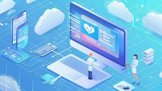 使用雲端電腦備份數據的醫生 電腦技術和線上儲存電腦備份儲存數據 互聯網技術備份線上文件
