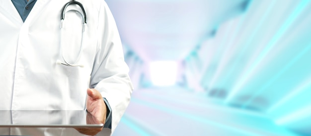 doctor using a digital tablet. healthcare and network connection on tablet , medical technology and network concept.