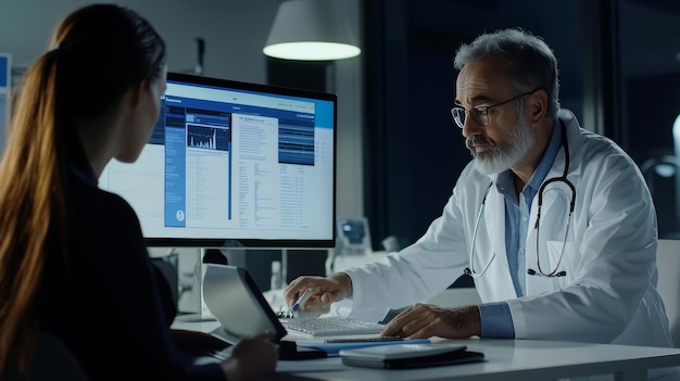 Doctor Using Monitor to Review Patient Data