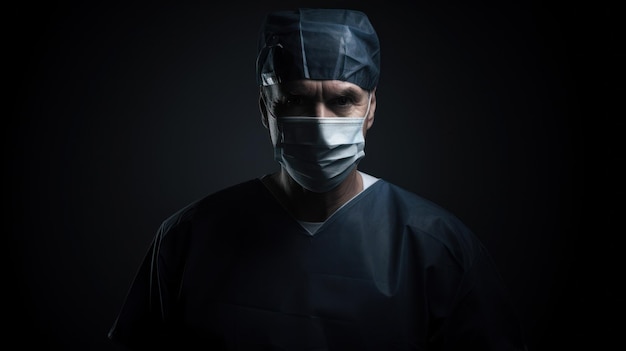 Doctor wearing a protective mask prepares for surgery