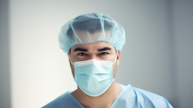 Doctor wearing a protective mask prepares for surgery