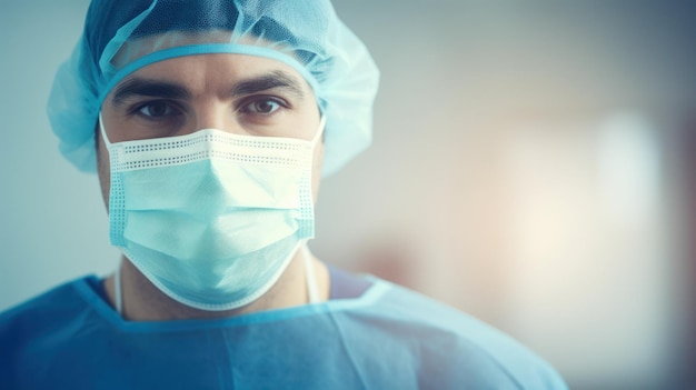 Doctor wearing a protective mask prepares for surgery