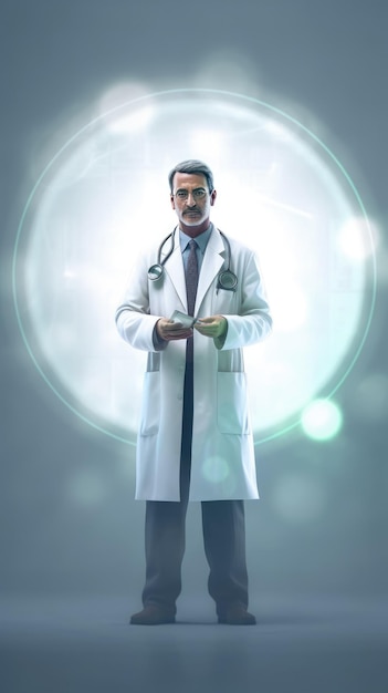 врач в белом халате и со стетоскопом