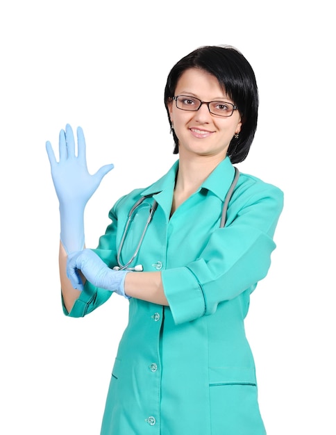 Doctor wears a glove