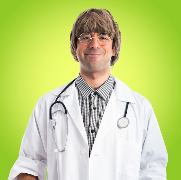 Doctor over white on colorful background