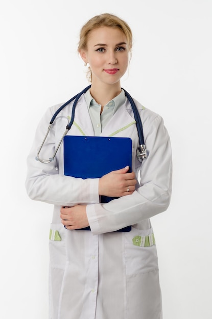 Doctor in white suit on a white background