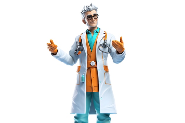 흰 가운에 파란 셔츠와 안경을 쓴 의사