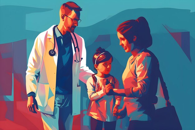 Photo a doctor with a child and a doctor talking to them.