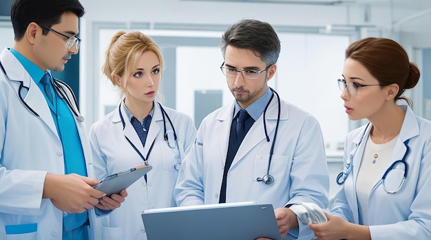 Doctor with coworkers analyzing an xray