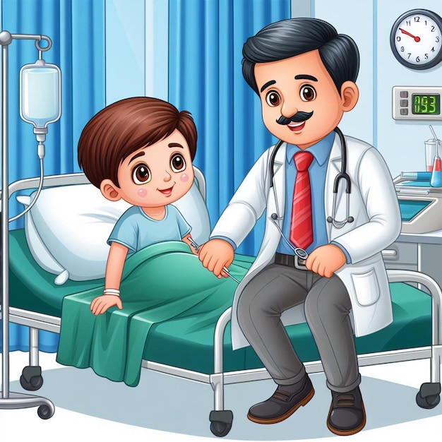 Doctor with kids in hospital cartoon images Cartoon illustration for school story book ai images