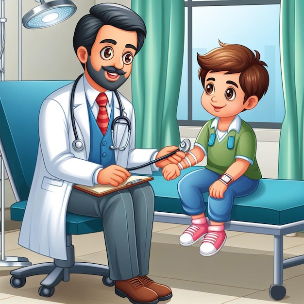 Photo doctor with kids in hospital cartoon images cartoon illustration for school story book ai images