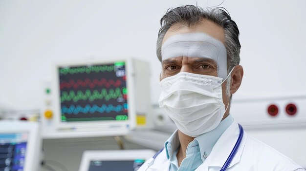 Photo doctor with a mask closeup