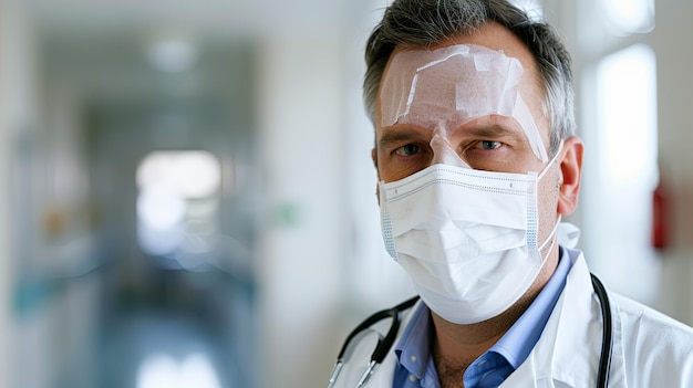 Foto medico con una maschera da vicino