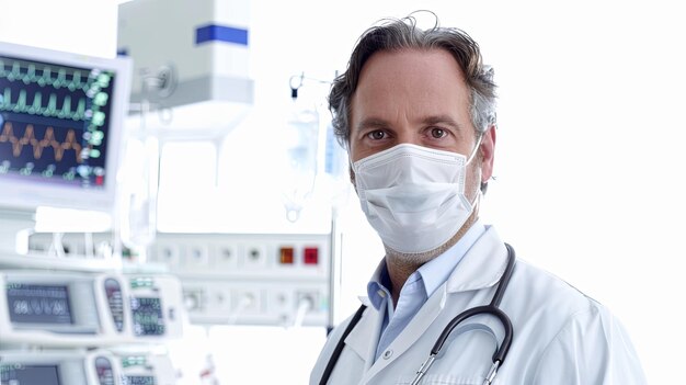 Photo doctor with a mask closeup