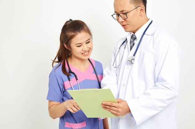 Doctor with nurse on white background