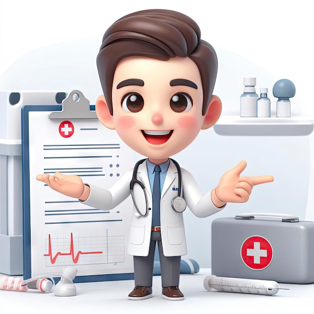 doctor with stethoscope and appointment sheet 3d character ai generative