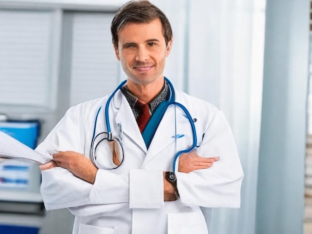 врач со стетоскопом в руке в больнице